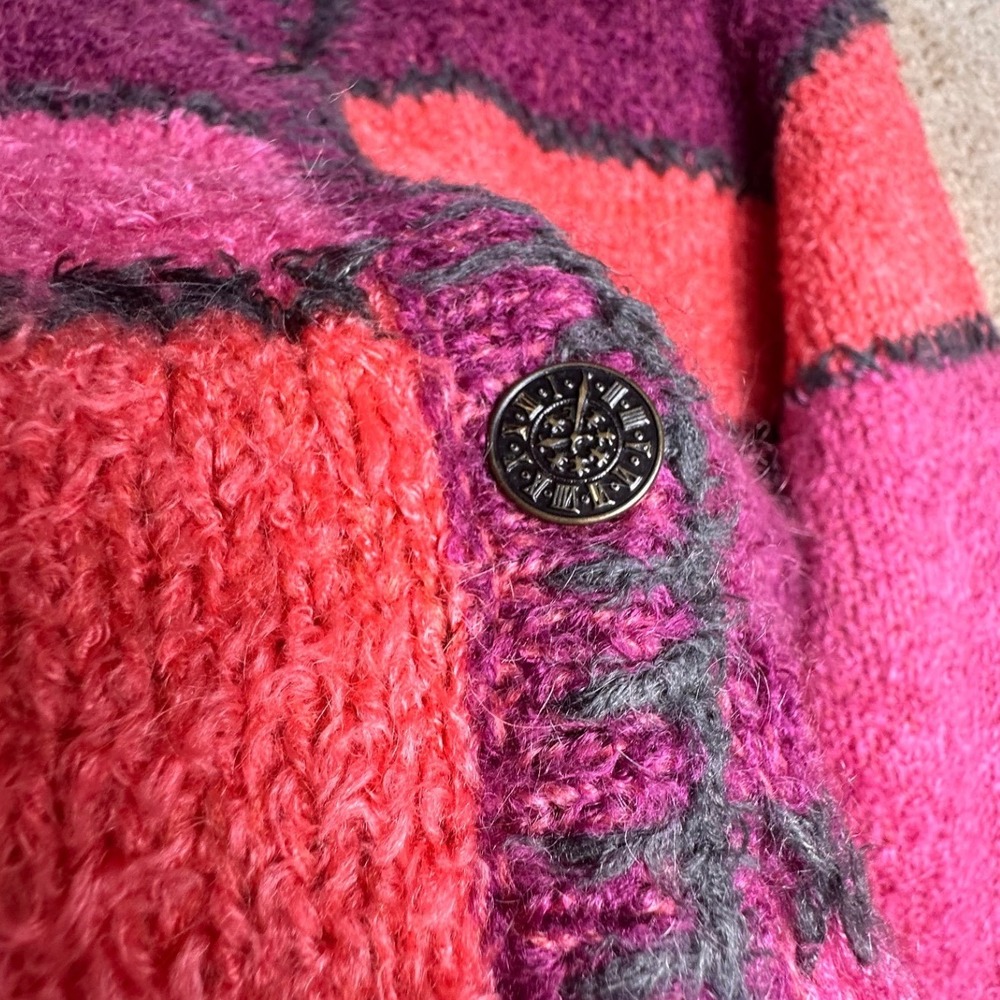 Christopher & Banks Vtg Mohair Blend Colorblock Cardigan Sz L Pink Purple Y2K EC - Picture 3 of 12